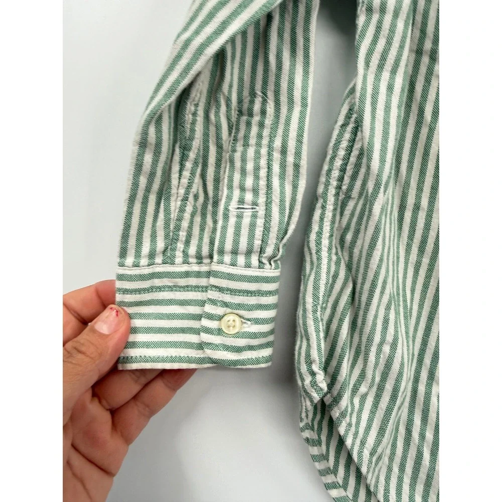 Ralph Lauren 3T Button Down Shirt Toddler Green White Striped Long Sleeve